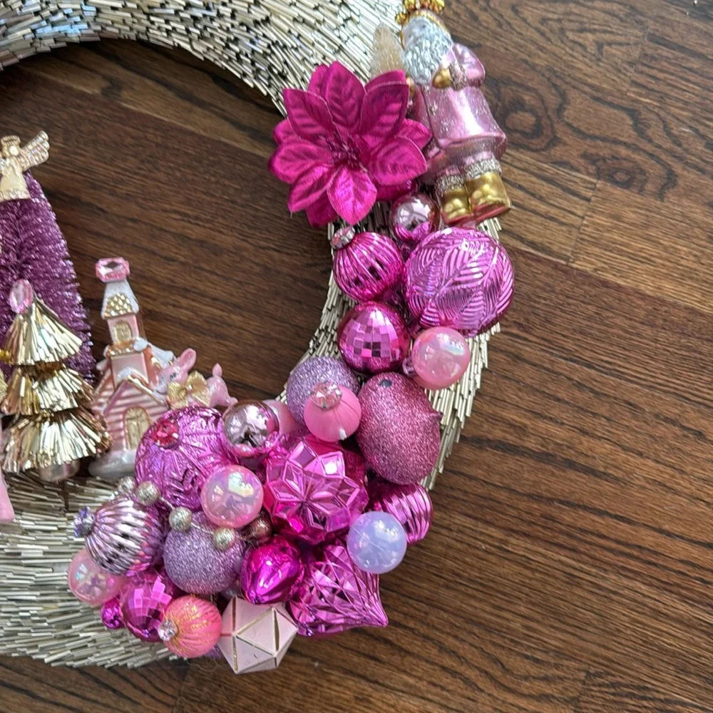 Beautiful gold and pink vintage vibe Christmas wreath